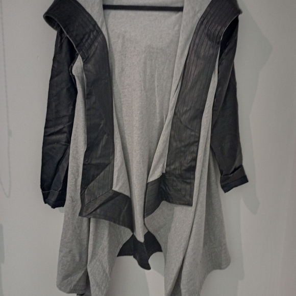 Indiana the Label Distressed leather and cotton drape jacket coat size 10 - Picture 14 of 14